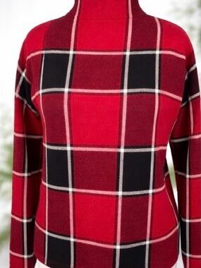 Rachel Zoe Red & Black Plaid Turtleneck Sweater